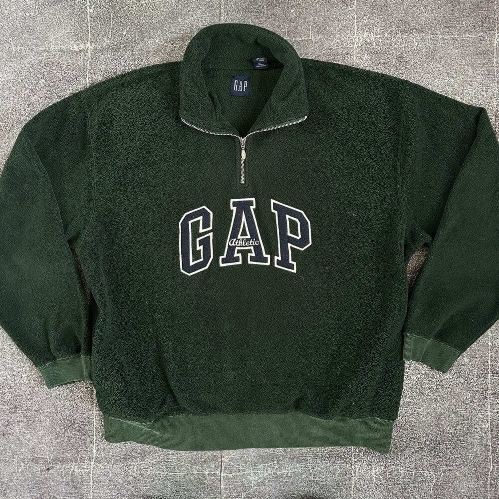 Men's Vintage 90's GAP USA Forest Green Blue Spell Out Fleece Bomber Jacket Sz L